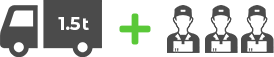 アイコン:1.5tトラック+作業員3名